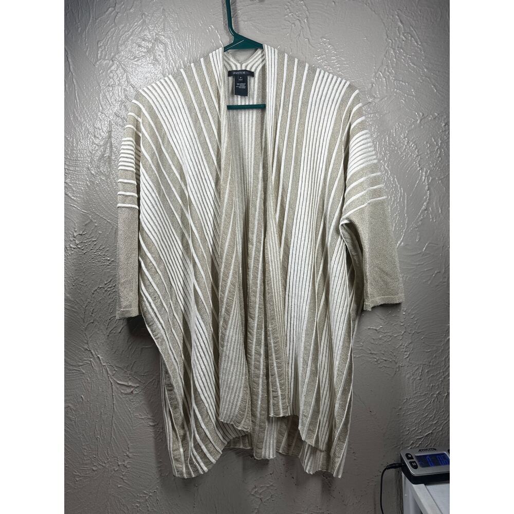 Lafayette 148 Womens Open Front Cardigan Linen‎ Blend Striped Tan Size Small